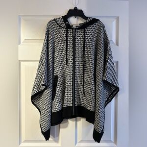 Michael Kors Signature Black and White Hooded Cape